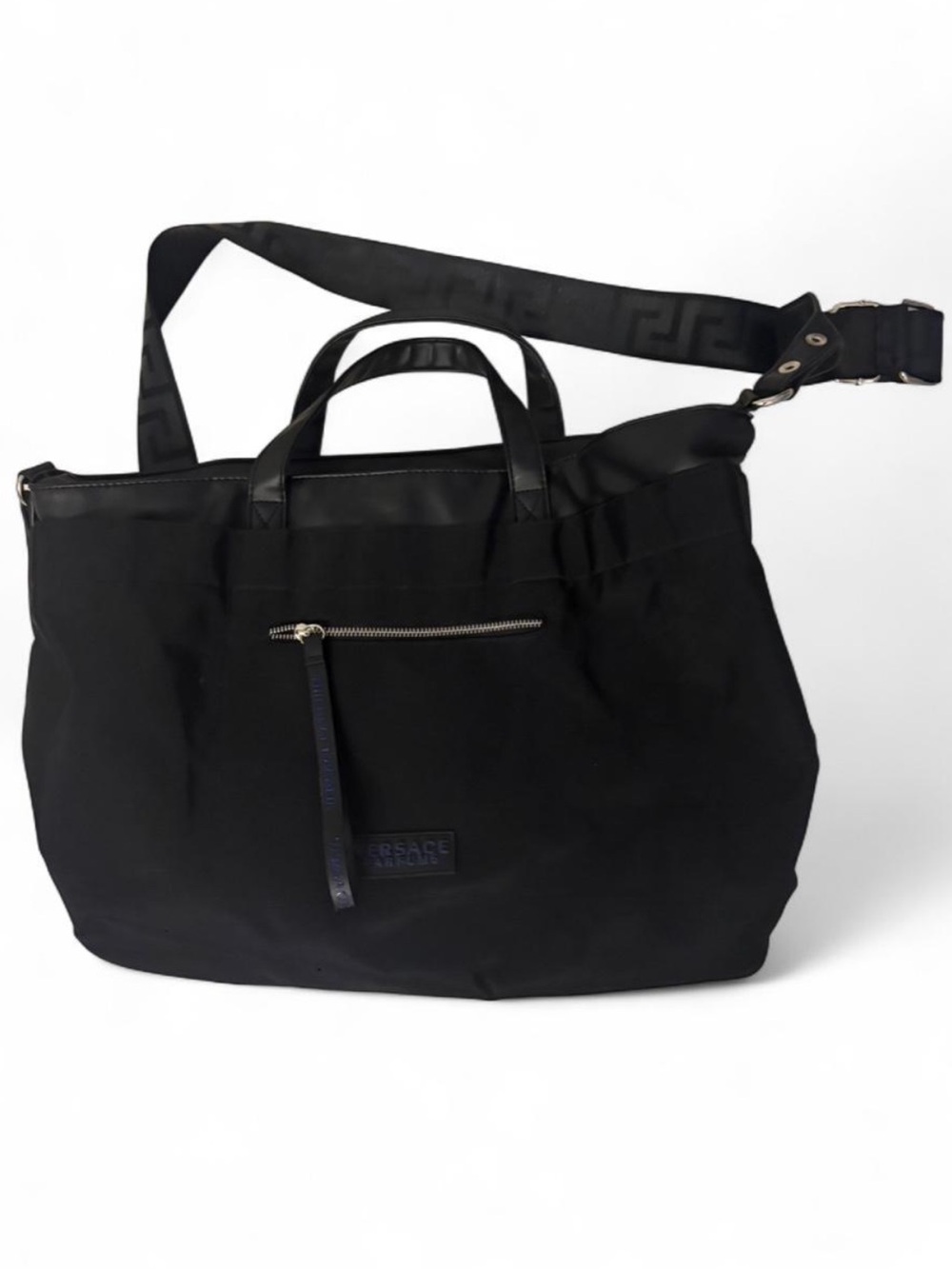 Versace Black Nylon Duffel with Signature Shoulder Strap